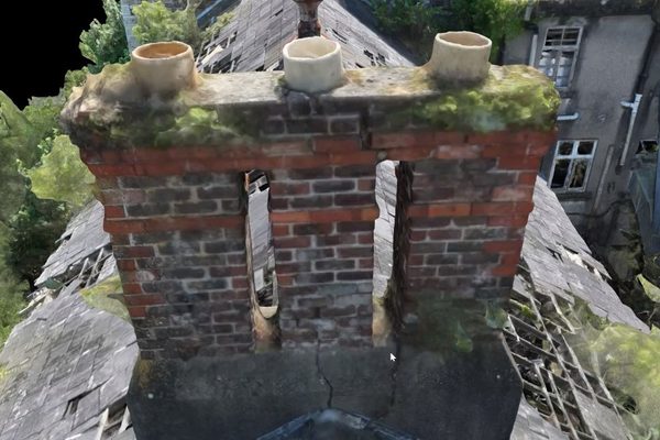 A derelict building captured by drone for structural assessment