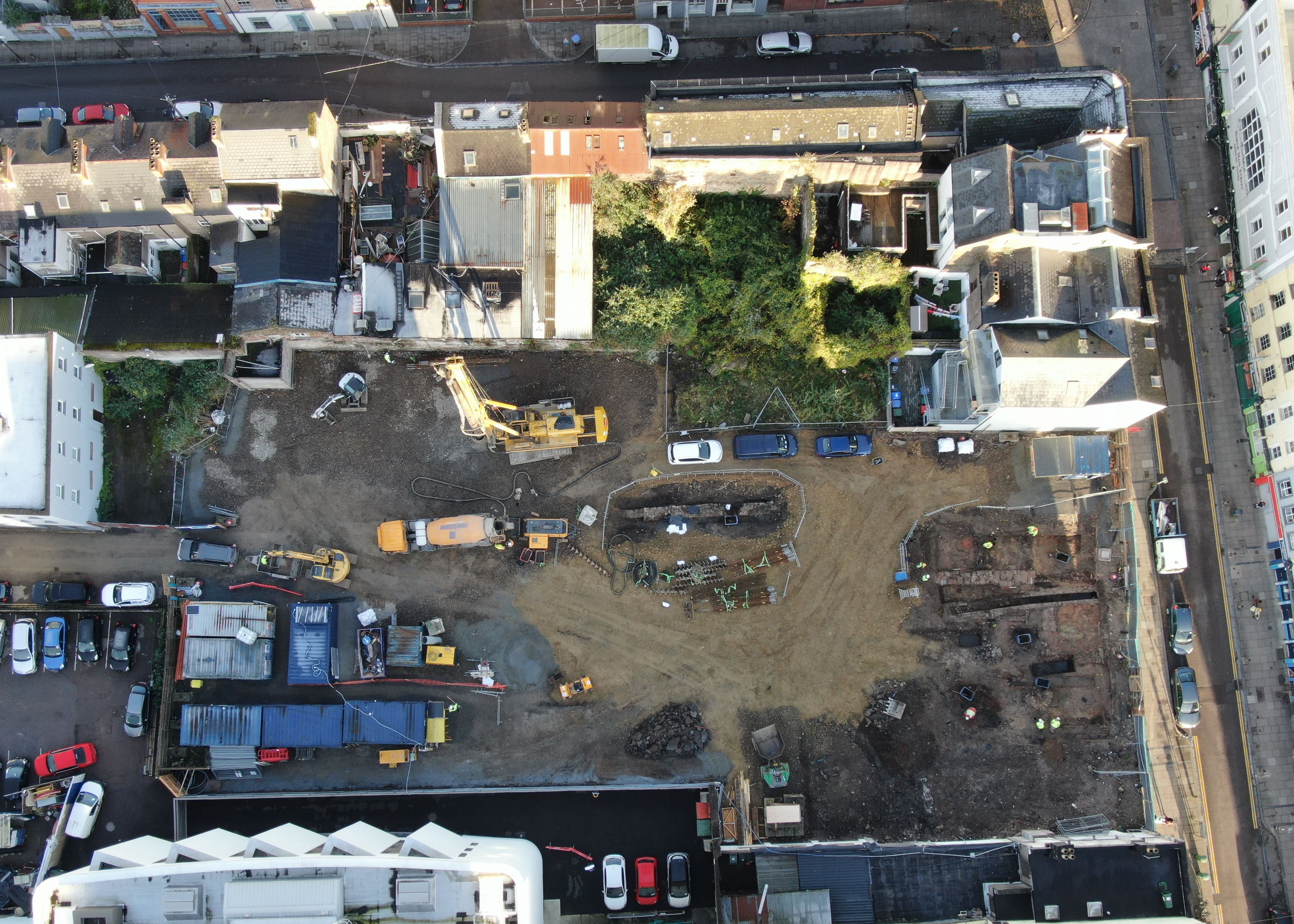 A construction site image taken with a drone