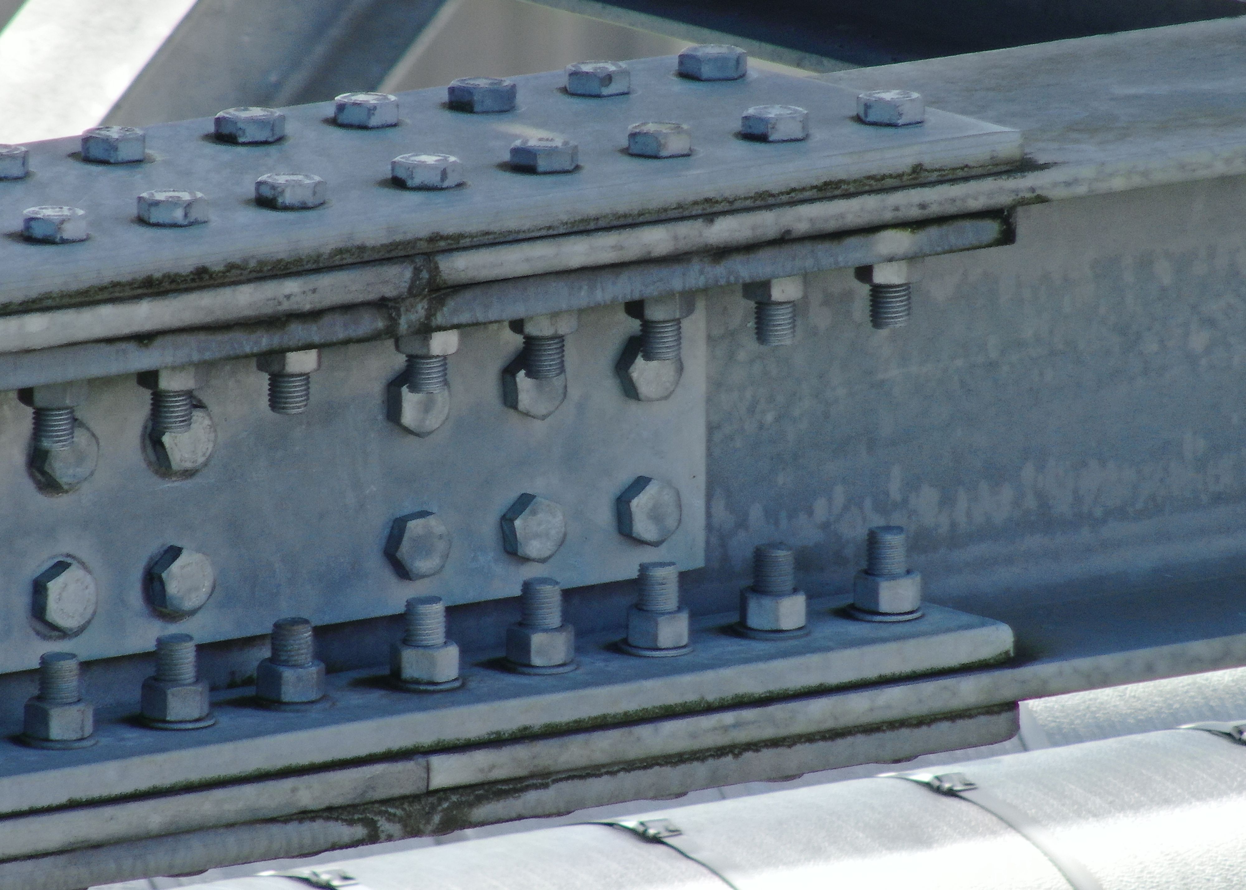A close up of some structural fasteners during an inspection