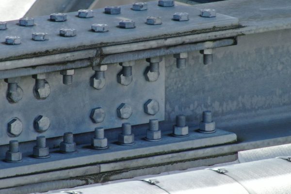 A close up of some structural fasteners during an inspection