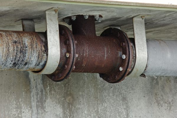 Drainage piping as seen on a bridge inspection