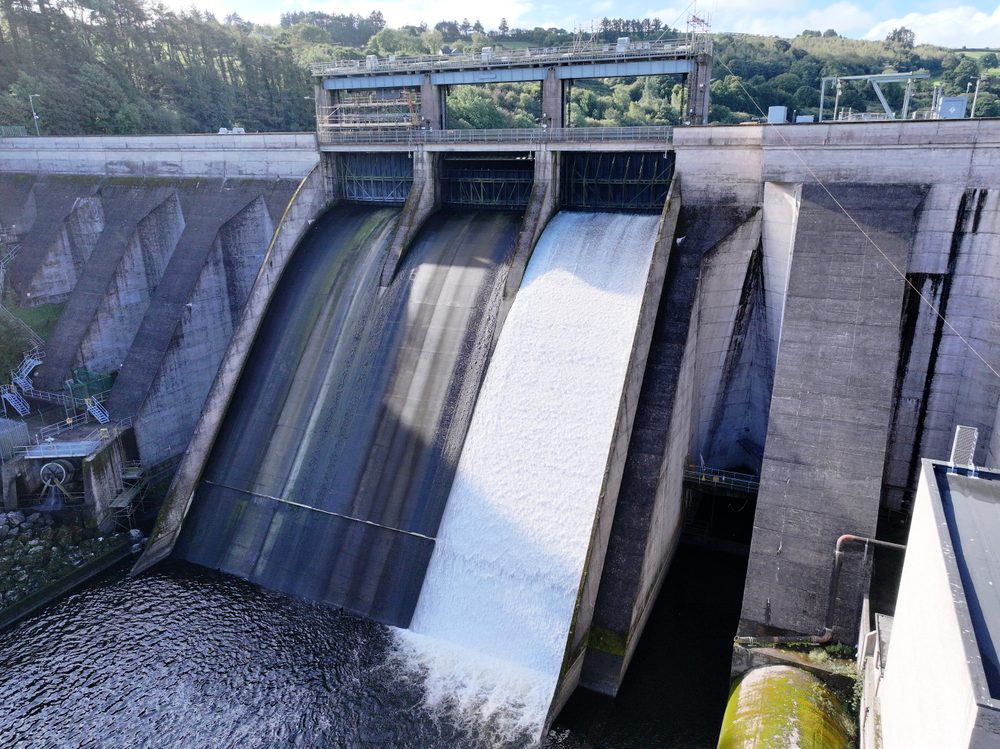 Interior view of the spillway structure showing the concrete flats and supporting framework