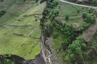 Aerial view of the cliffside and sea below