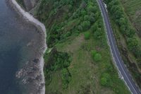Oblique aerial view of the cliff face and road structure