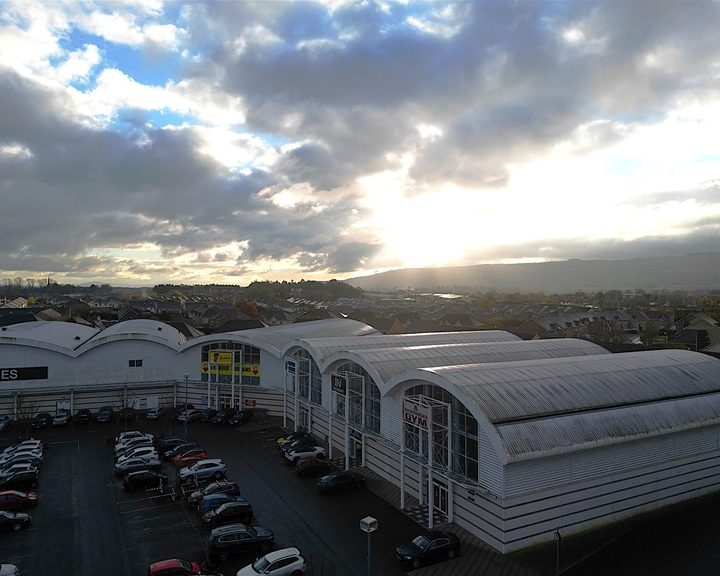 Aerial view of a commercial shopping estate in Co. Carlow