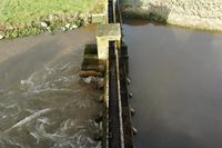 Aerial view of the barrage gates and surrounding water levels