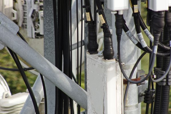 Detailed photo of a mobile phone mast antenna wiring