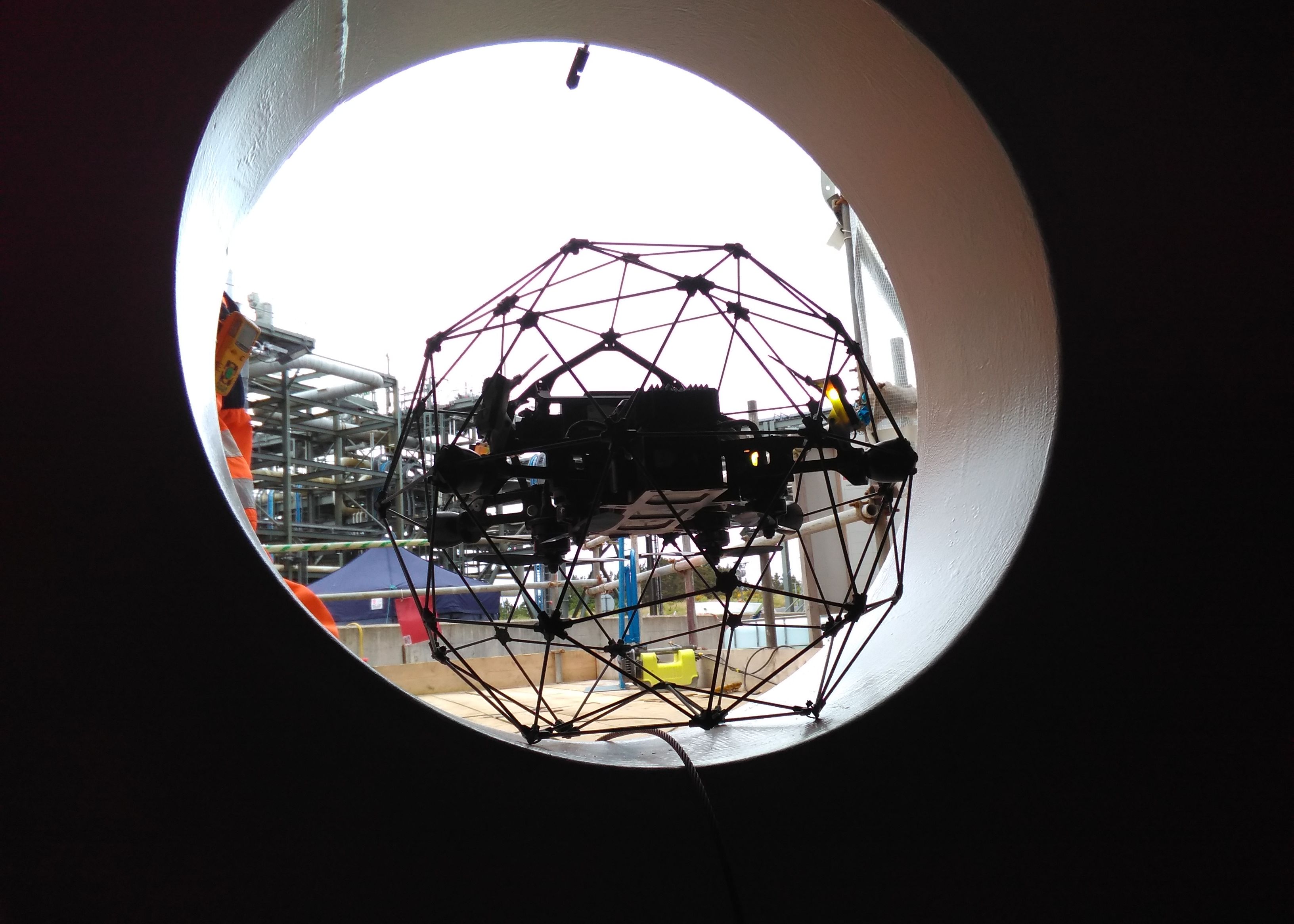A confined space drone used to inspect vessels