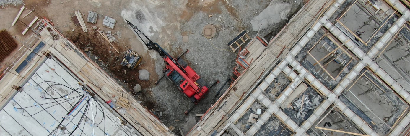 An image of a construction site taken by a drone performing drones services for construction.