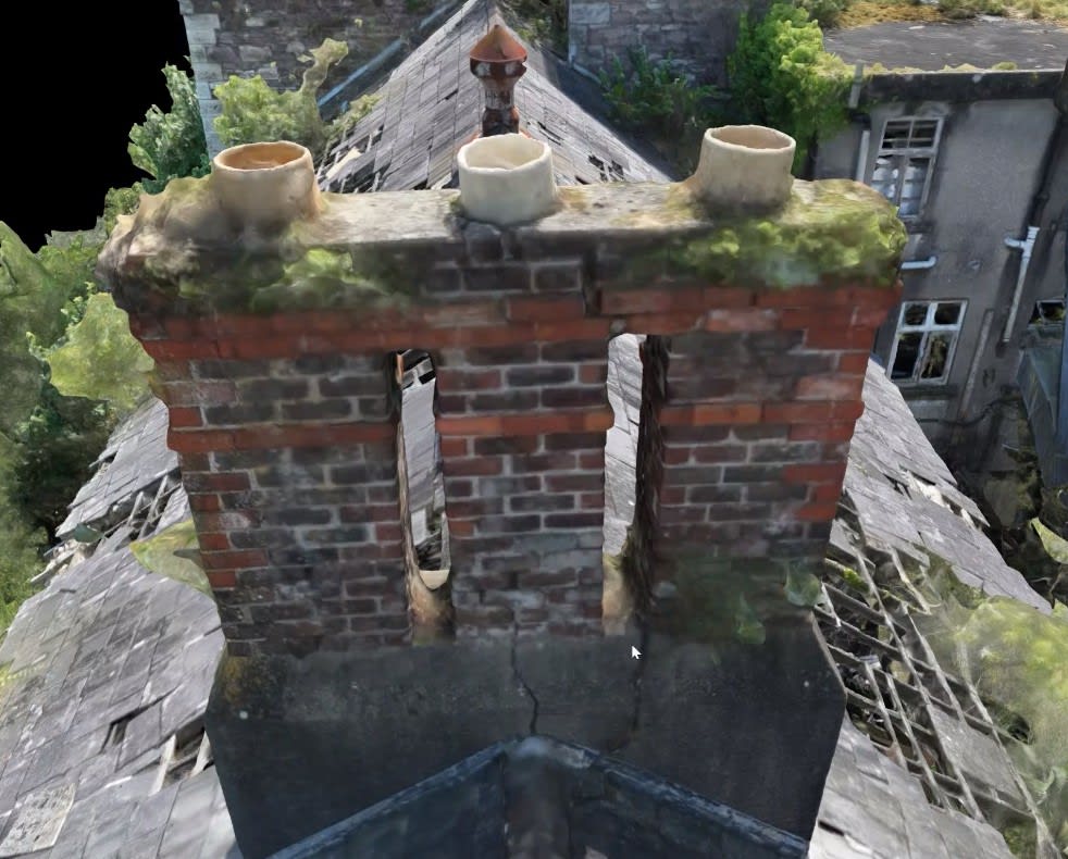 3D model showing chimney and roof condition