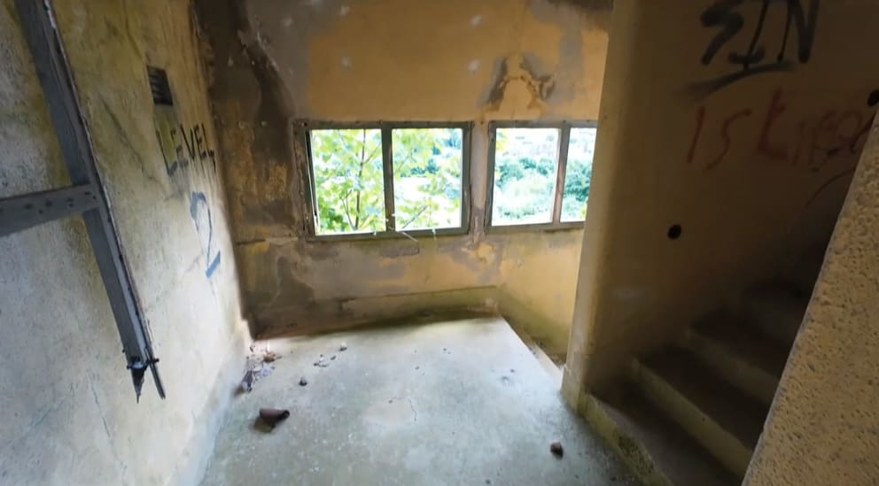 Drone footage of old staircase in good condition