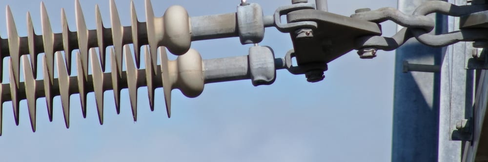 A close-up photo of an electrical pylon taken during a drone inspection
