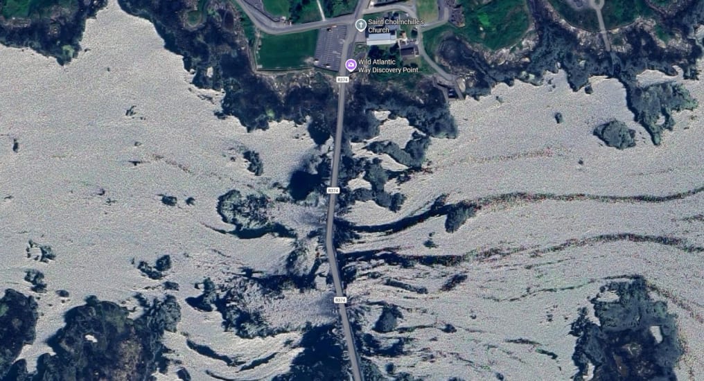 Aerial view of causeway at low tide