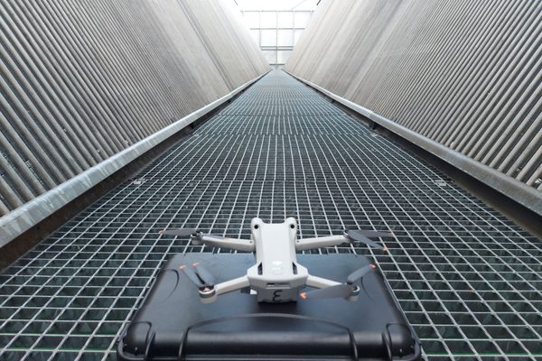 A large heat exchanger with a small drone