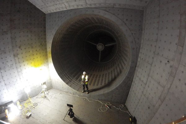 The inside of the first stage of a heat recovery steam generator