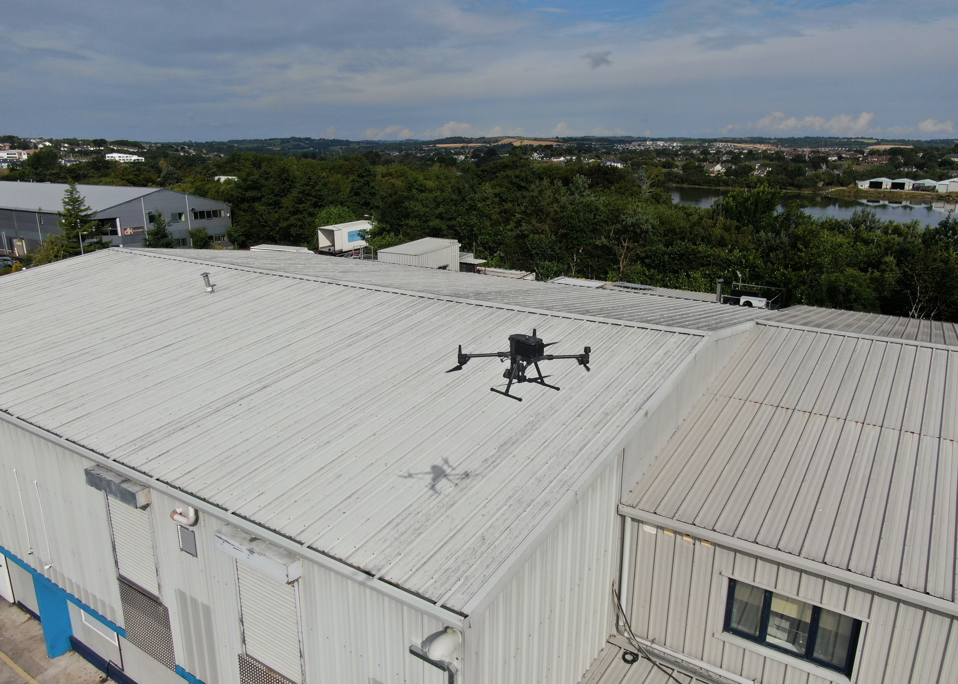 A commercial building being inspected