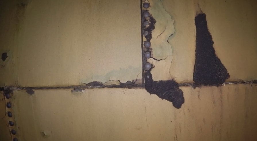 Bolted steel panel construction with joints visible