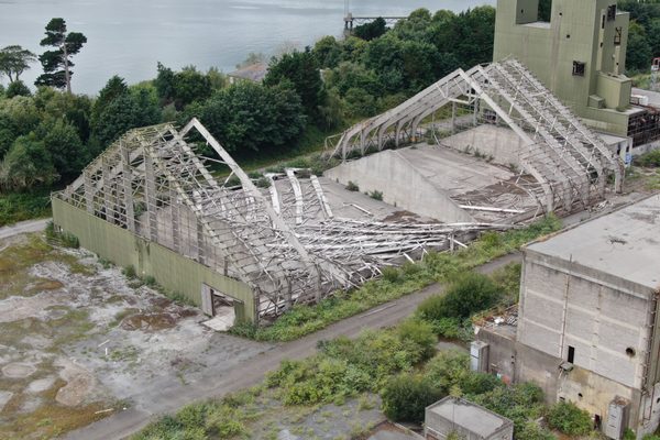 Aerial view of a storm-damaged site assessed by drone