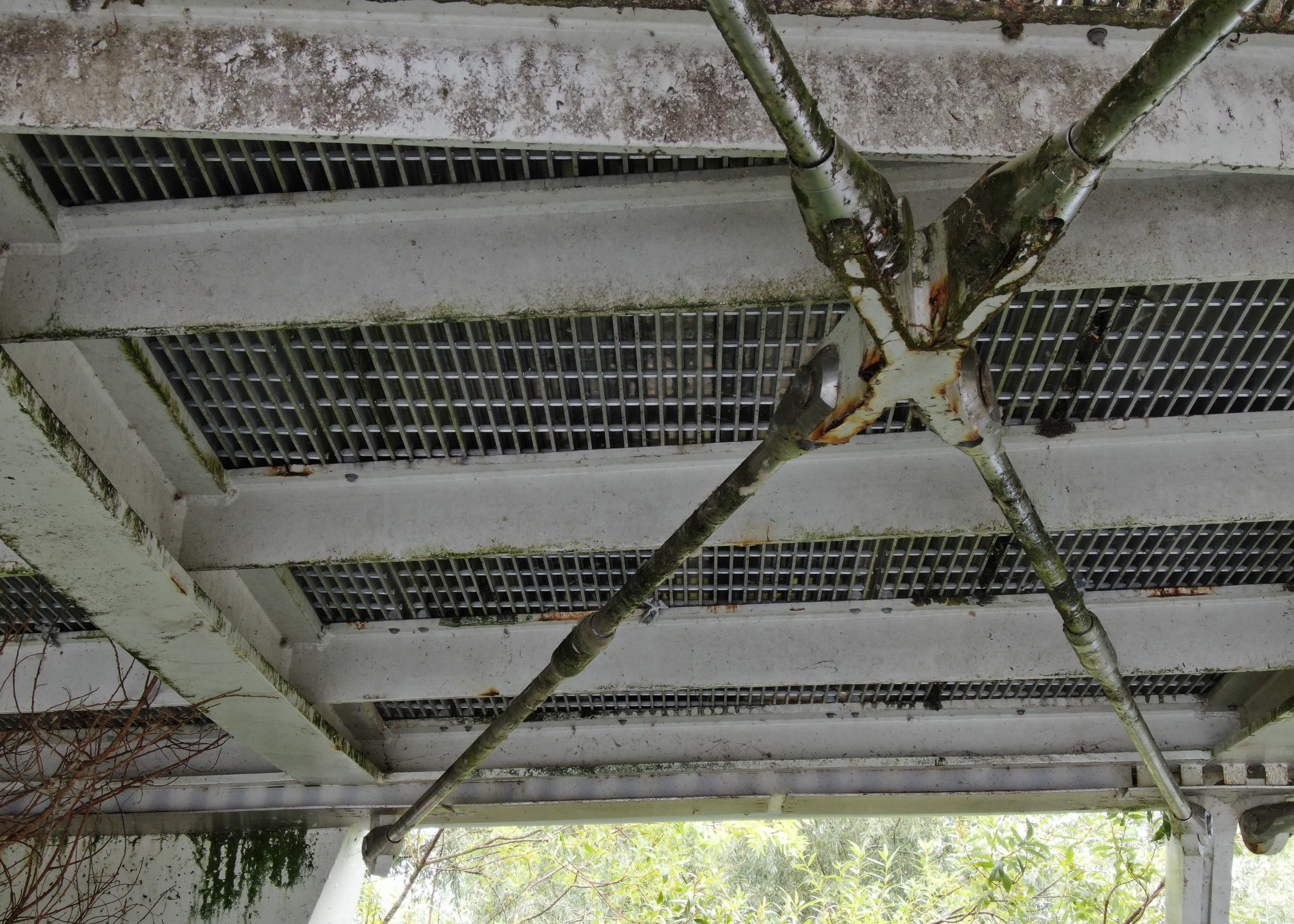 Detail of the steelwork of a pedestrian bridge