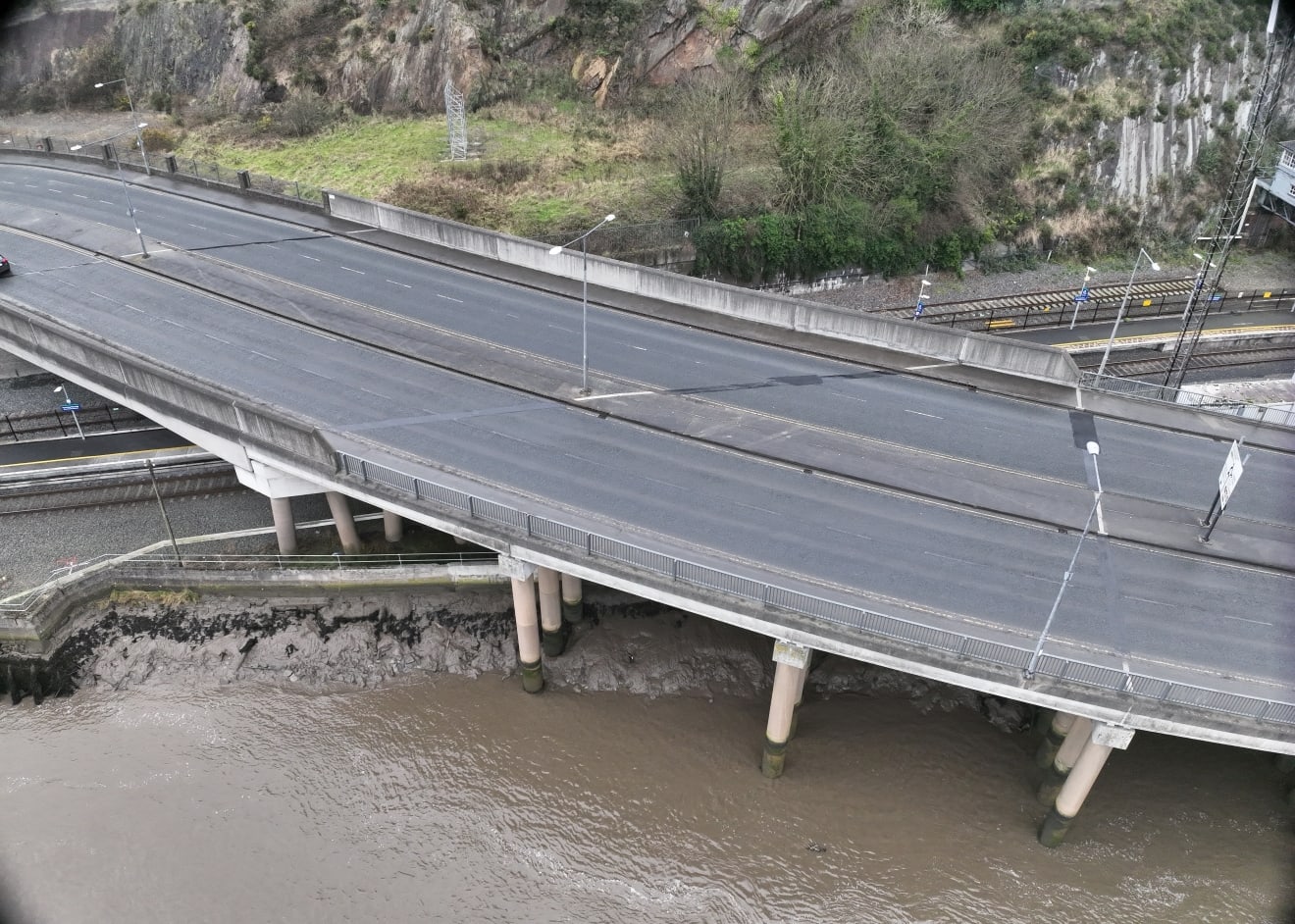 Curved Road Bridge Over River taken with a drone