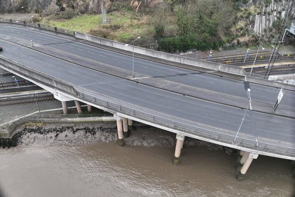 Curved Road Bridge Over River taken with a drone