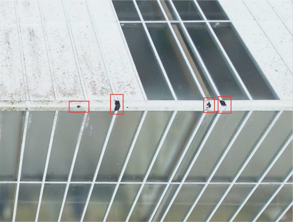 Close-up view of a roof section showing typical defects found during the inspection