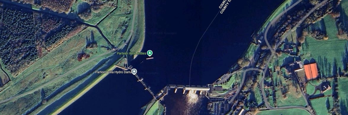 Aerial view of Parteen Weir and the head race canal