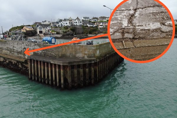 Waterway structure defects highlighted on drone inspection imagery