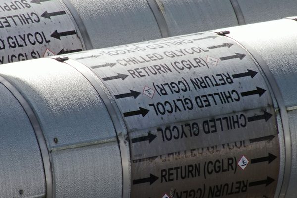 A close up image of the lagging on a glycol pipe