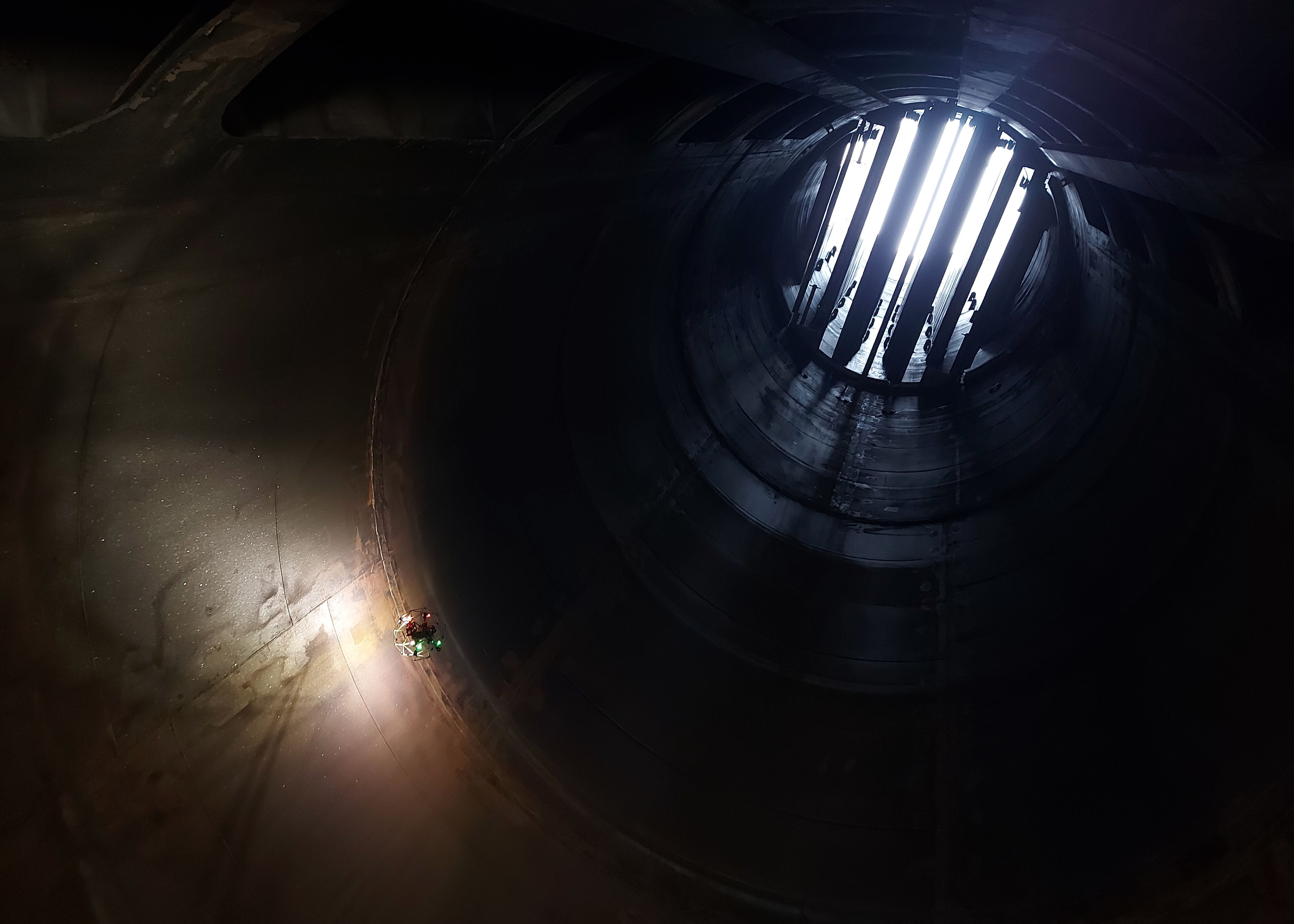 An internal inspection of a chimney stack