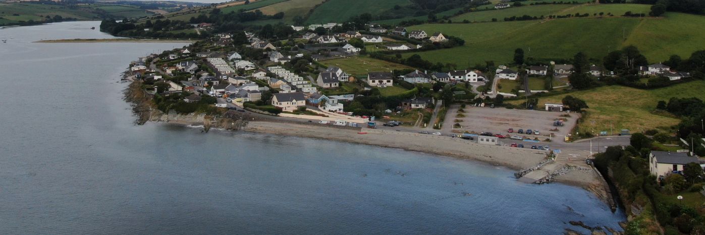 Drone imagery of waterway and houses