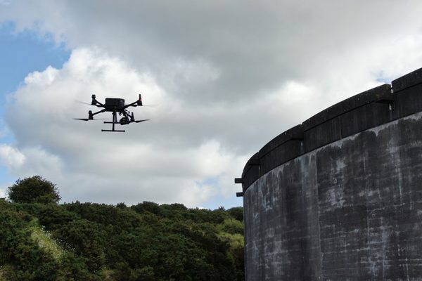 Water tower supporting structure assessed by drone