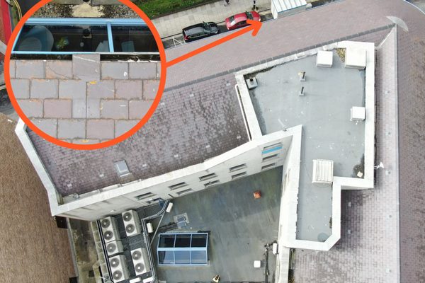 A loose roof slate with the defect highlighted on drone inspection imagery