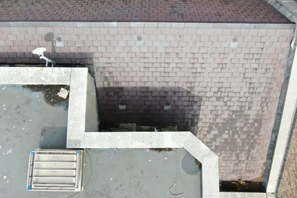 A roof of a building under inspection