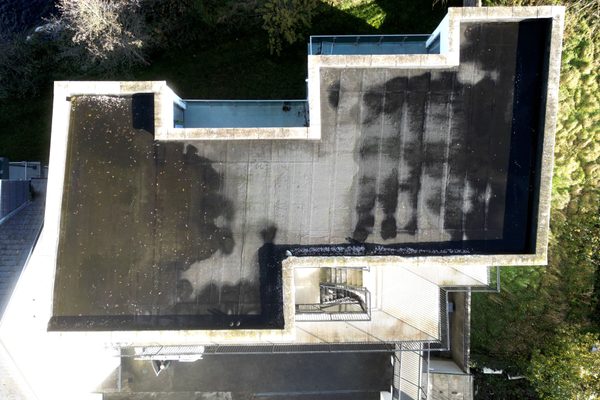 An overhead view of a flat roof