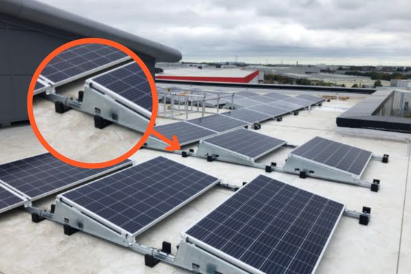 Rooftop solar panel detail with defects highlighted