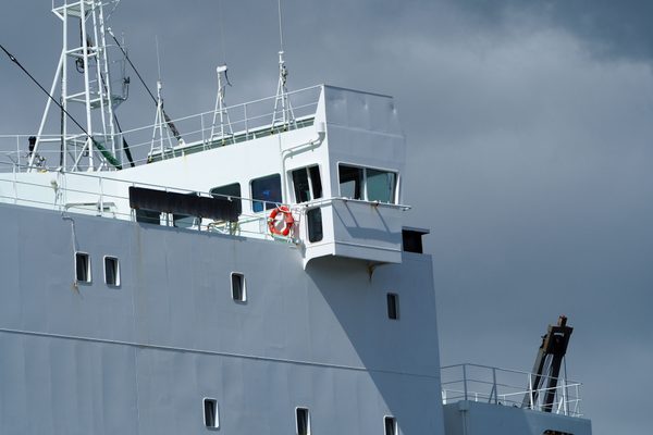 A drone inspection photograph of a vessel alongside in port