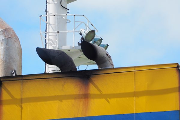 A vessel under survey, photographed from the air