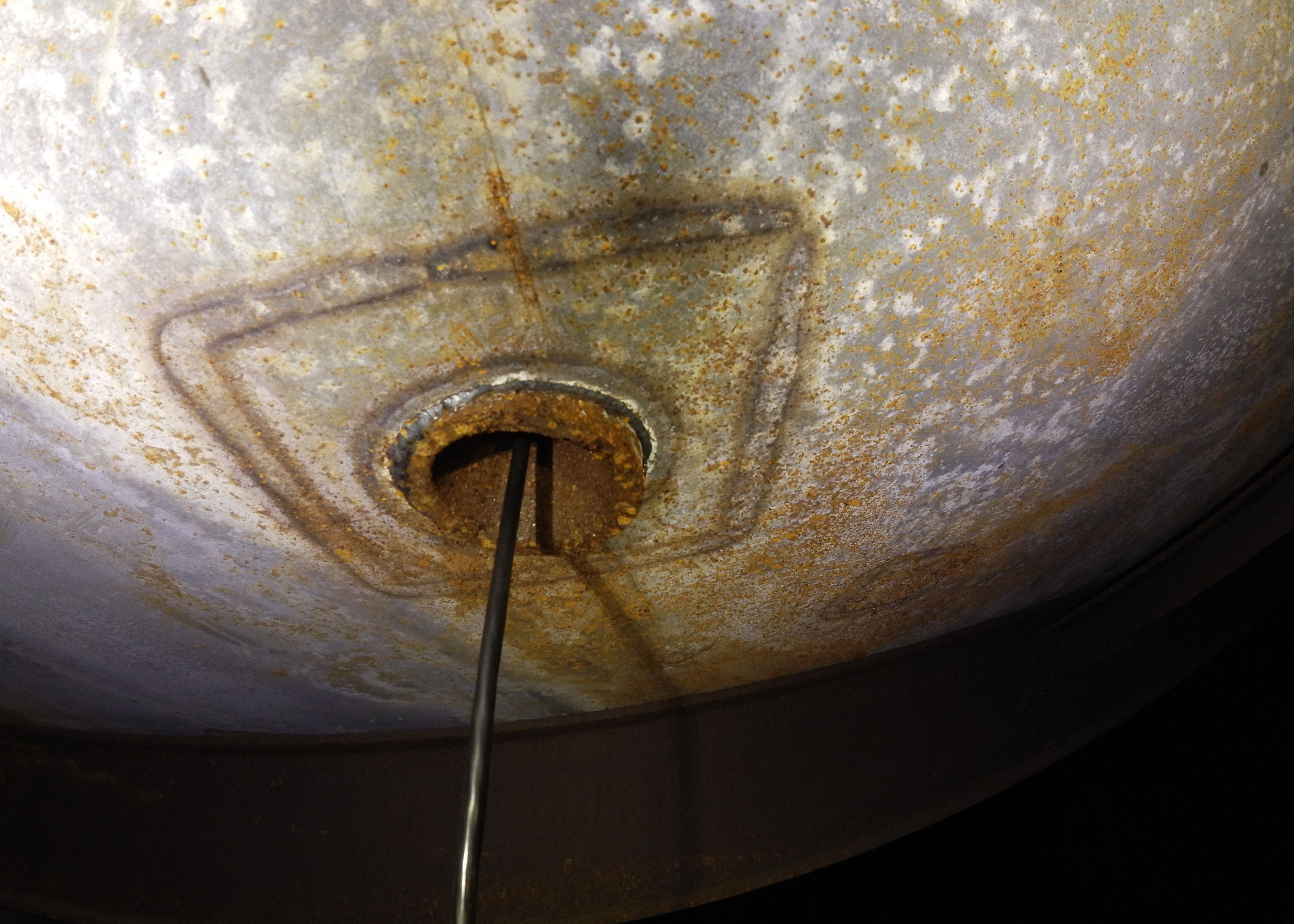 A designed tank roof penetration as seen during a drone inspection