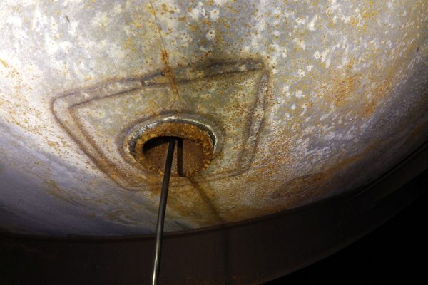 A designed tank roof penetration as seen during a drone inspection