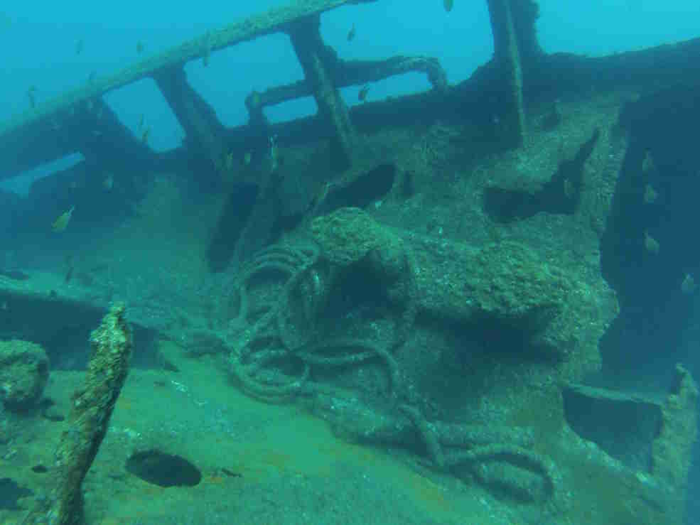 A photo of a shipwreck taken with an underwater inspection drone