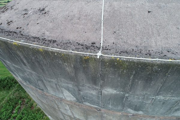 Water tower exterior surveyed by drone