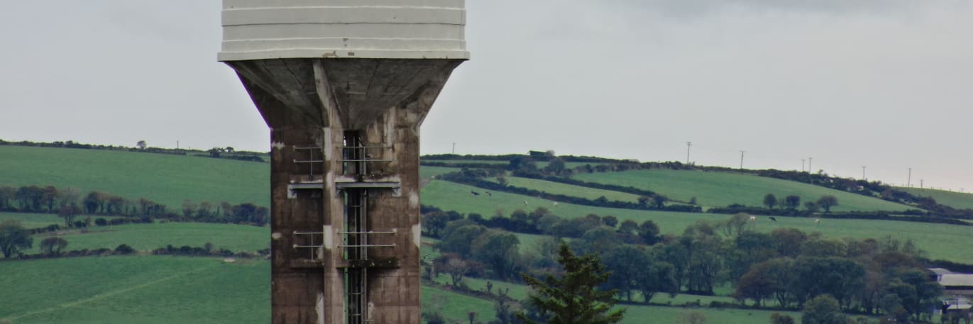 A photo of a water tower taken by a drone during an inspection