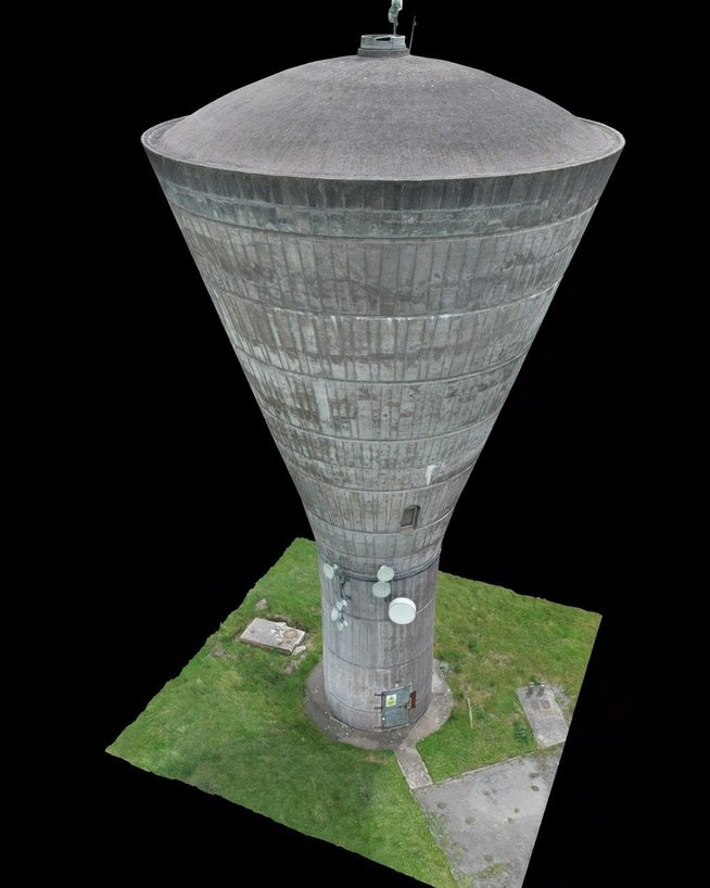 A 3D model of a water tower produced from drone imagery
