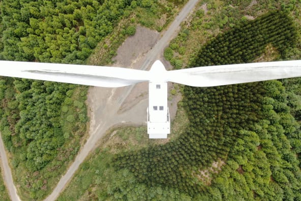 A wind turbine in high-resolution as seen from above