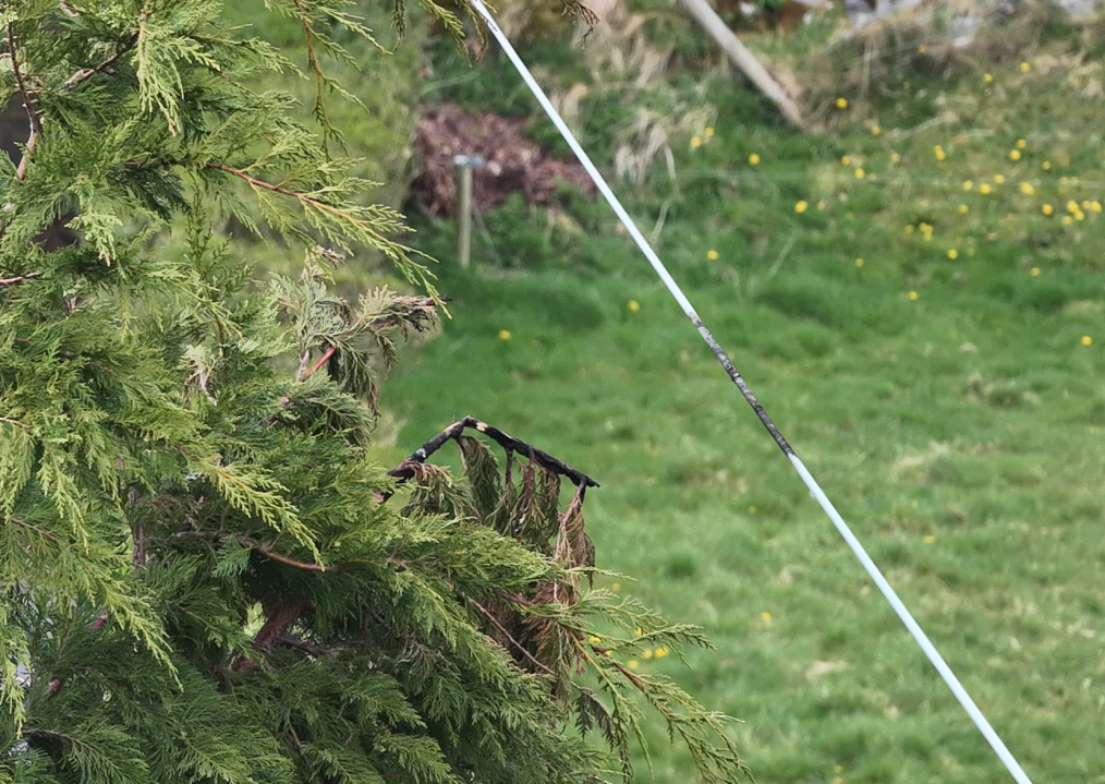 Dangerous electrical cables being inspected by a drone